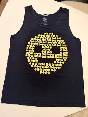 Men's Black Emoji Graphic Tank Top - Yellow Smile Design